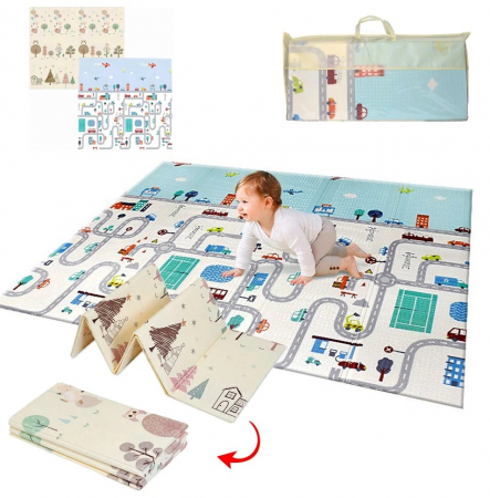 Covoras de joaca termic 180x200 cm pliabil cu doua fete Padure si Oras [5]