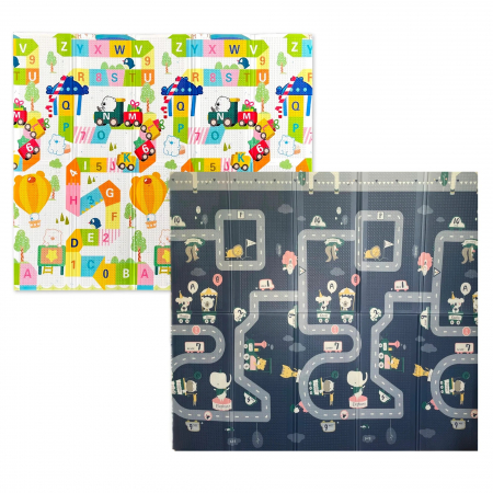 Covoras de joaca termic 180x200 cm pliabil cu doua fete Trenuletul cu Cifre si Litere [0]