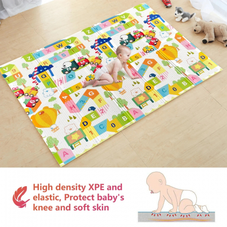 Covoras de joaca termic 180x200 cm pliabil cu doua fete Trenuletul cu Cifre si Litere [4]