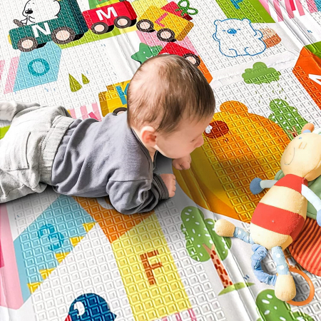 Covoras de joaca termic 180x200 cm pliabil cu doua fete Trenuletul cu Cifre si Litere [6]