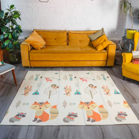 Covoras de joaca termic 180x200 cm pliabil cu doua fete Ursul Panda si Vulpea [4]