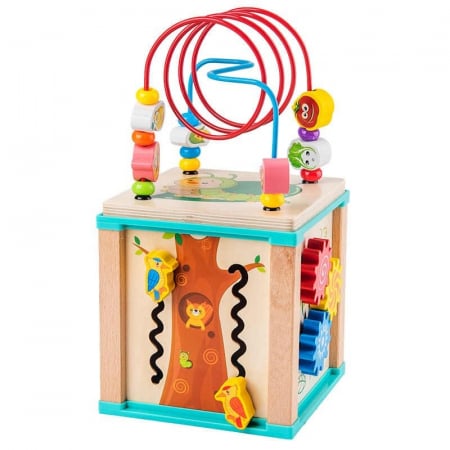 Cub educativ cu activitati Montessori din lemn Bufnita 5 in 1, multicolor [0]