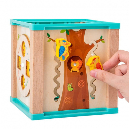 Cub educativ cu activitati Montessori din lemn Bufnita 5 in 1, multicolor [3]