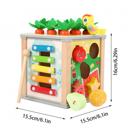 Cub educativ cu activitati Montessori din lemn 6 in 1, pescuit, xilofon, sortare, multicolor [9]