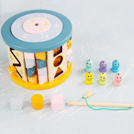 Cub educativ din lemn 11 in 1 cu Bead Winding, multicolor [2]
