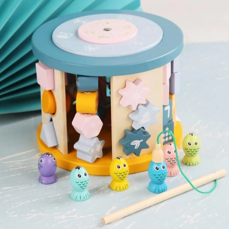 Cub educativ din lemn 11 in 1 cu Bead Winding, multicolor [3]