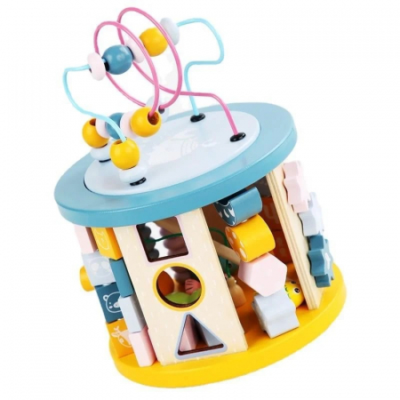 Cuburi educative - Cub educativ din lemn 11 in 1 cu Bead Winding, multicolor