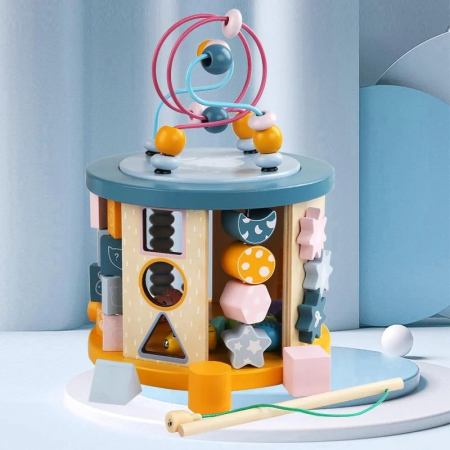 Cub educativ din lemn 11 in 1 cu Bead Winding, multicolor [4]