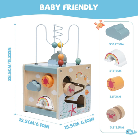 Cub educativ din lemn cu Animale Marine 5 in 1, multicolor [4]