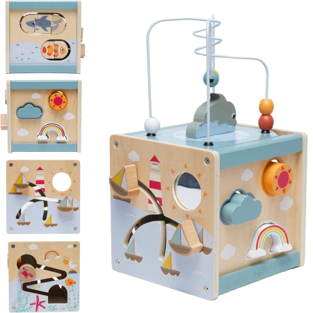 Cub educativ din lemn cu Animale Marine 5 in 1, multicolor [0]