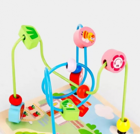 Cub educativ lemn 5 in 1 cu tablita magnetica Rolling Beads Intelligence Box, multicolor [1]