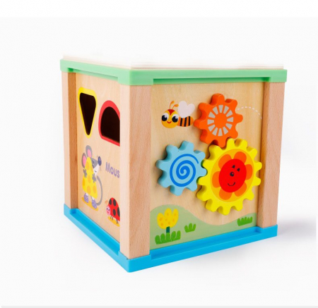 Cub educativ lemn 5 in 1 cu tablita magnetica Rolling Beads Intelligence Box, multicolor [3]