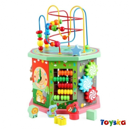 Cub educativ Montessori din lemn cu activitati 10 in 1, multicolor [0]