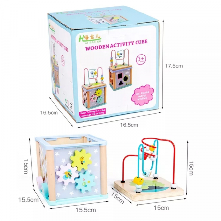 Cub educativ multifunctional din lemn 5 in 1 Fluturi si Albine, multicolor [3]
