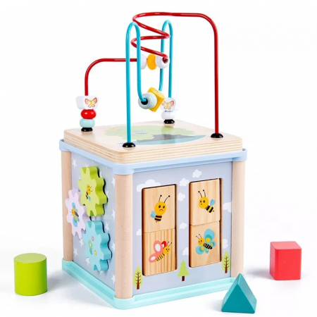 Cub educativ multifunctional din lemn 5 in 1 Fluturi si Albine, multicolor [0]