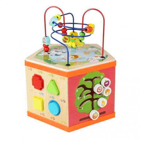 Cuburi educative - Cub educativ multifunctional Montessori din lemn, Fermier 7 in 1, multicolor