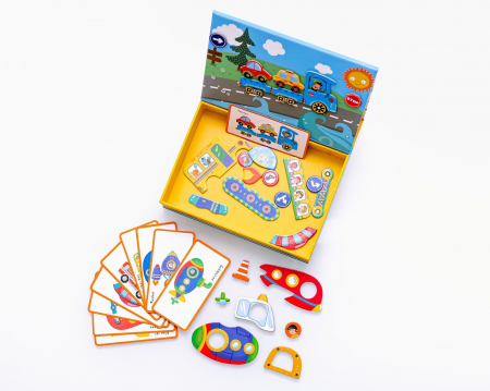 Cutie cu puzzle Magnetic Play Box Vehicule, 75 piese, multicolor [2]