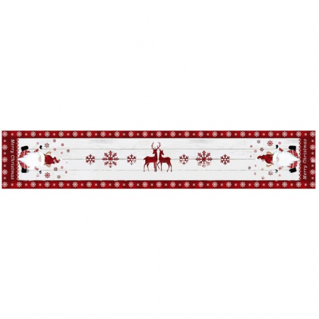 Fata de Masa Craciun, Model 1 Elfi si Reni, din Textil, Alb/Rosu [4]