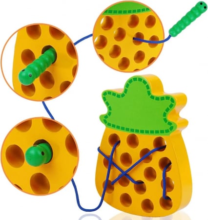 Fructe din lemn de snuruit  cu siret Caterpillar Eats, multicolor [2]