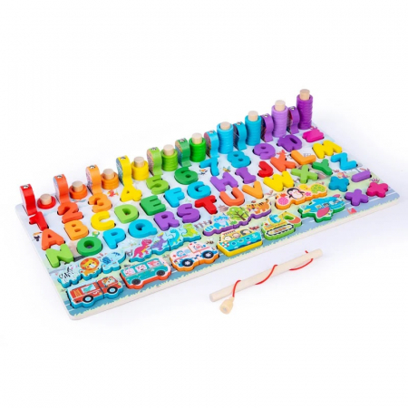 Jocuri dexteritate - Joc logaritmic aritmetica, alfabet, puzzle, pescuit 6 in 1 Preschool Toys, multicolor