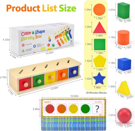 Joc Montessori Sortator cu sertare, forme si culori, multicolor [5]
