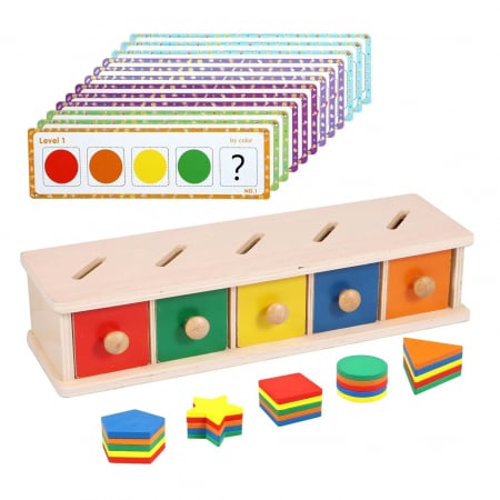 Joc Montessori Sortator cu sertare, forme si culori, multicolor [0]
