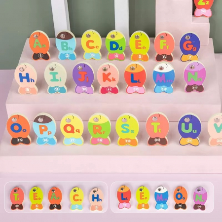 Joc de pescuit magnetic din lemn 3 in 1 Omida, snuruit, puzzle incastru, 39 piese, multicolor [3]