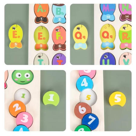 Joc de pescuit magnetic din lemn 3 in 1 Omida, snuruit, puzzle incastru, 39 piese, multicolor [5]