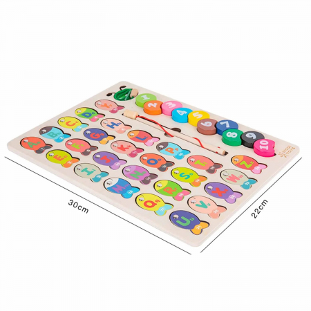 Joc de pescuit magnetic din lemn 3 in 1 Omida, snuruit, puzzle incastru, 39 piese, multicolor [6]