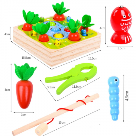 Joc de pescuit magnetic Montessori motricitate cu morcovi Fun Farm, multicolor [7]