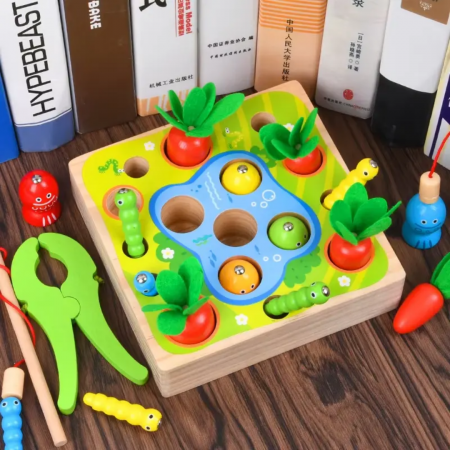 Joc de pescuit magnetic Montessori motricitate cu morcovi Fun Farm, multicolor [1]