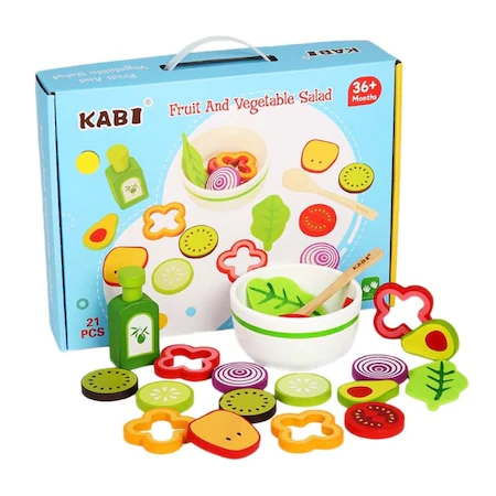Joc de rol din lemn, Salata de fructe feliate sau legume taiate, 21 piese, multicolor [0]