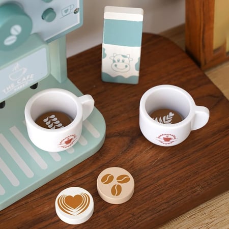 Joc de rol Montessori din lemn Espressor de Cafea cu accesorii, 8 piese, multicolor [2]