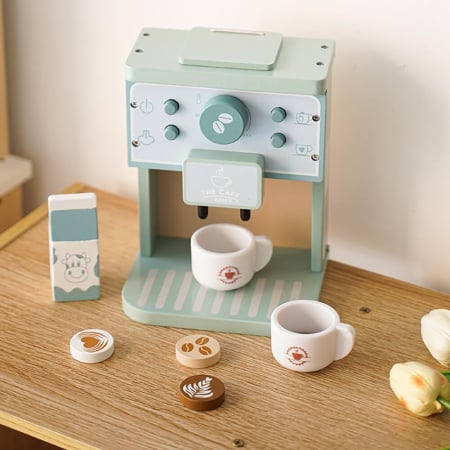 Joc de rol Montessori din lemn Espressor de Cafea cu accesorii, 8 piese, multicolor [1]