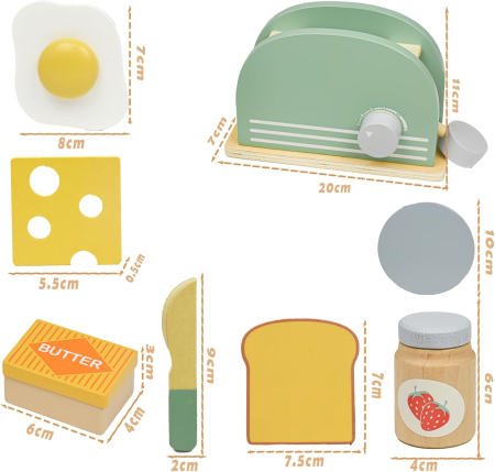 Joc de rol Montessori din lemn Prajitor de Paine cu accesorii, 9 piese, multicolor [5]