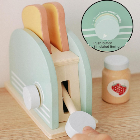 Joc de rol Montessori din lemn Prajitor de Paine cu accesorii, 9 piese, multicolor [2]