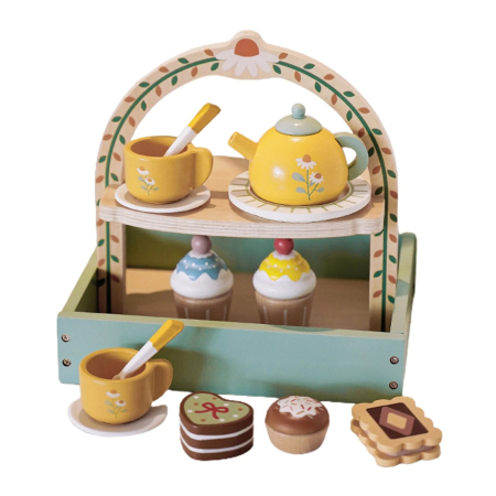 Joc de rol Montessori din lemn Set de Ceai cu accesorii si Prajituri, 14 piese, multicolor [2]