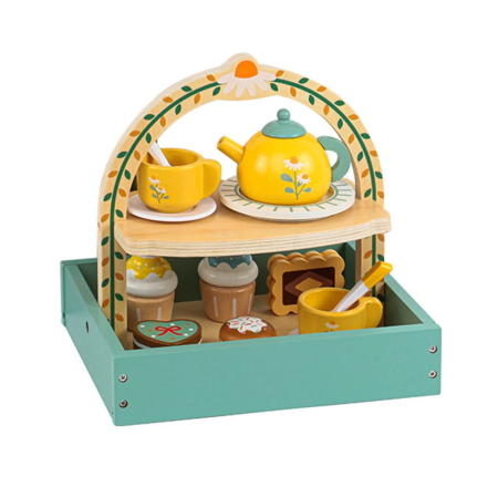 Joc de rol Montessori din lemn Set de Ceai cu accesorii si Prajituri, 14 piese, multicolor [1]