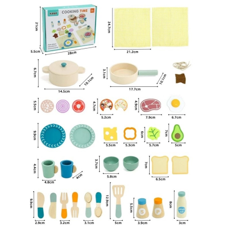 Joc de rol Montessori din lemn Vase pentru Gatit cu accesorii, 39 piese, multicolor [6]