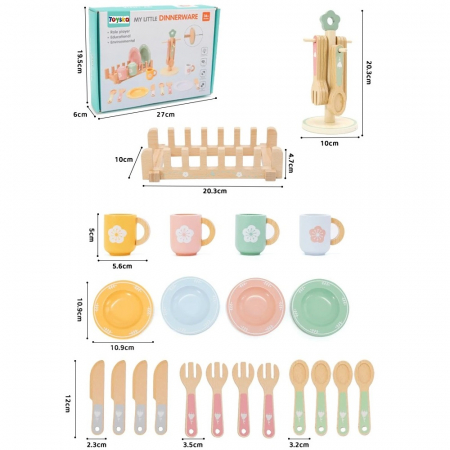 Joc de rol Montessori din lemn Vesela Bucatarie cu accesorii, 22 piese, multicolor [10]