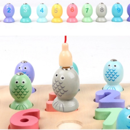Puzzle 3D lemn Cifre si joc pescuit 2 in 1 [3]
