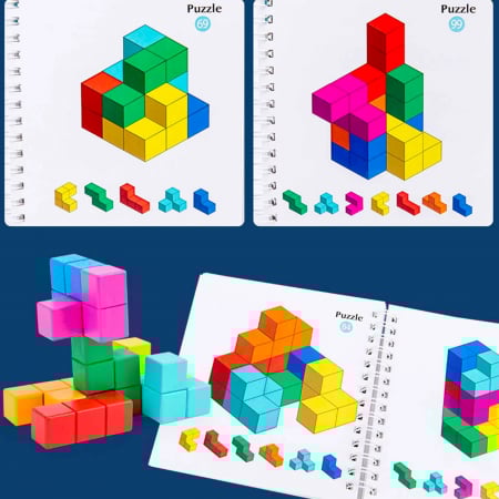Joc educativ Build the Master, Tetris 3D cuburi din lemn, multicolor [5]