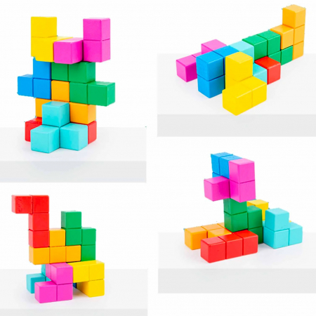 Joc educativ Build the Master, Tetris 3D cuburi din lemn, multicolor [4]