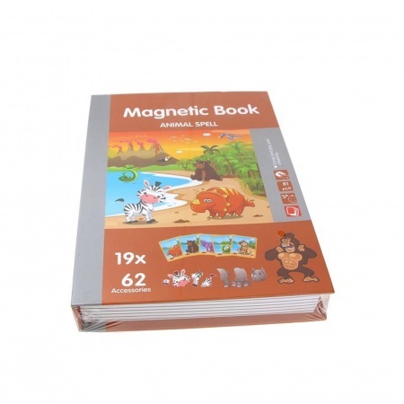 Jocuri puzzle - Joc educativ Carte magnetica Animal Spell, 81 piese, maro