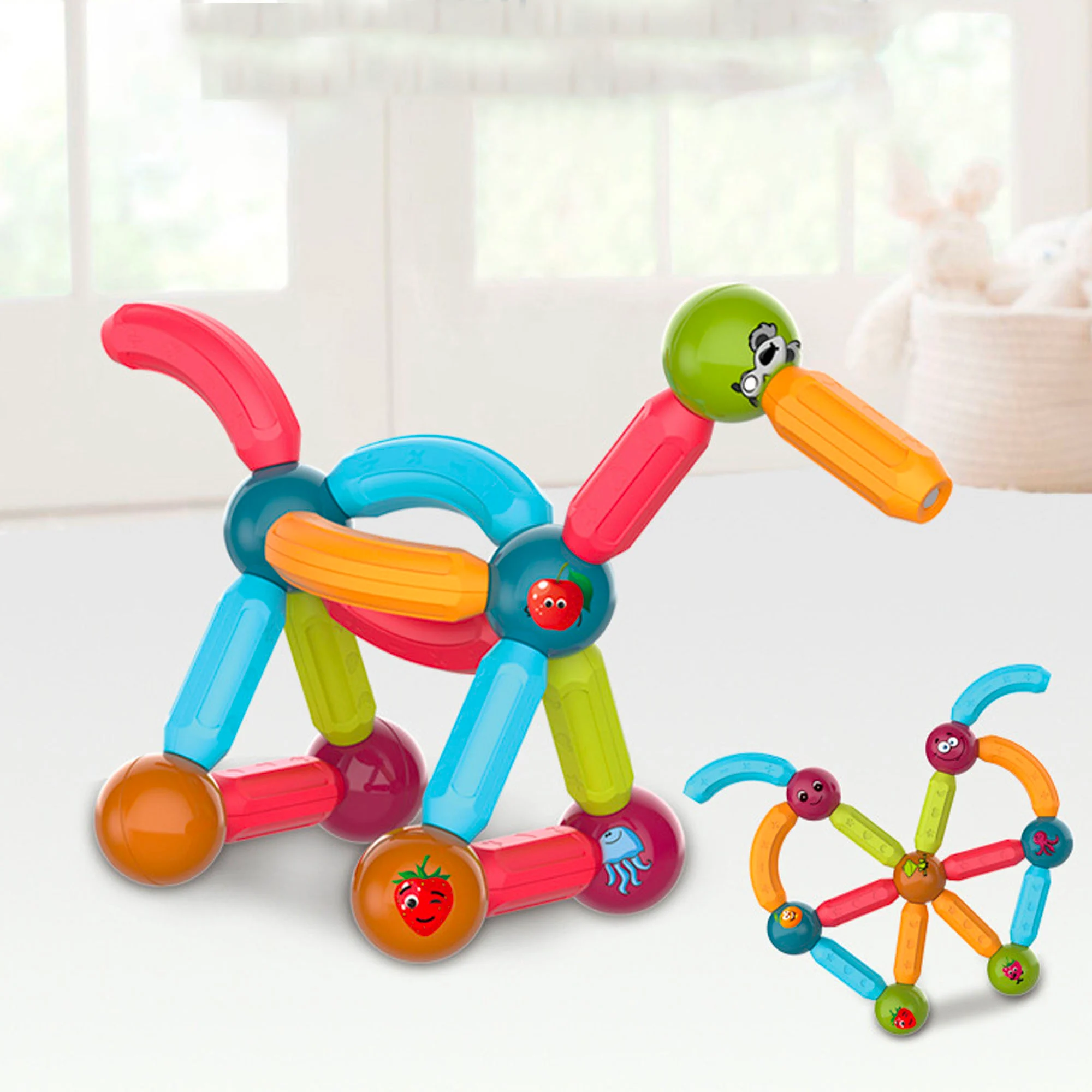 Joc educativ constructii magnetice Magnetic Sticks cu animale, 52 piese, multicolor [1]