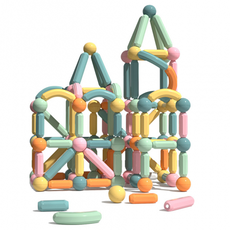 Joc educativ constructii magnetice Sticks Building, 61 piese, multicolor
