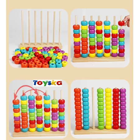 Joc Educativ de sortare și stivuire din lemn după culoare, multicolor [1]