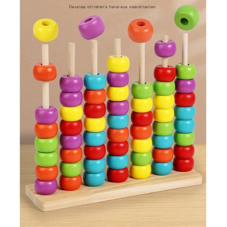 Joc Educativ de sortare și stivuire din lemn după culoare, multicolor [2]