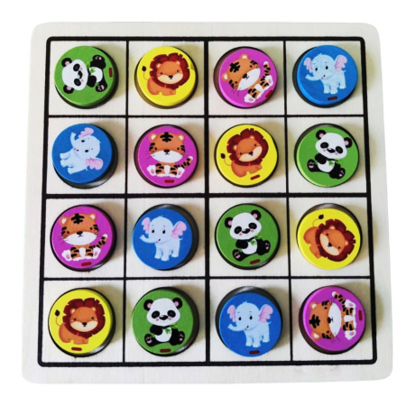 Joc educativ din lemn 2 in 1 X si Zero si Sudoku Animale, multicolor [1]