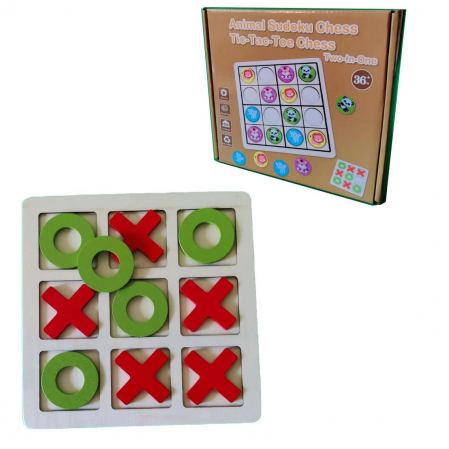 Joc educativ din lemn 2 in 1 X si Zero si Sudoku Animale, multicolor [2]